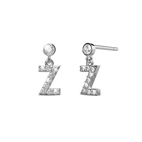 Solid 925 Sterling Silver Initial Crystal Personalised Alphabet Letter Earrings